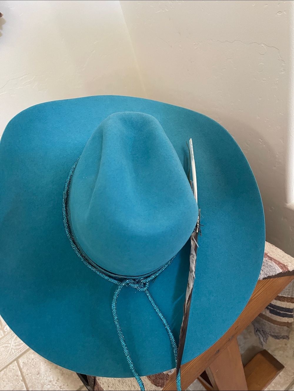 Rodeo King Beaver 7XXXXXXX  Cowboy Hat with Custom CowhideBand with feather. - Picture 4 of 10